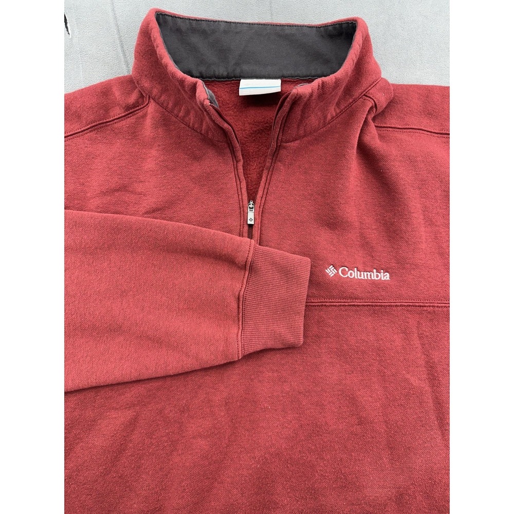 Columbia Pullover Mens XL Red Quarter Zip Fleece Lined Casual Sweater Outdoors